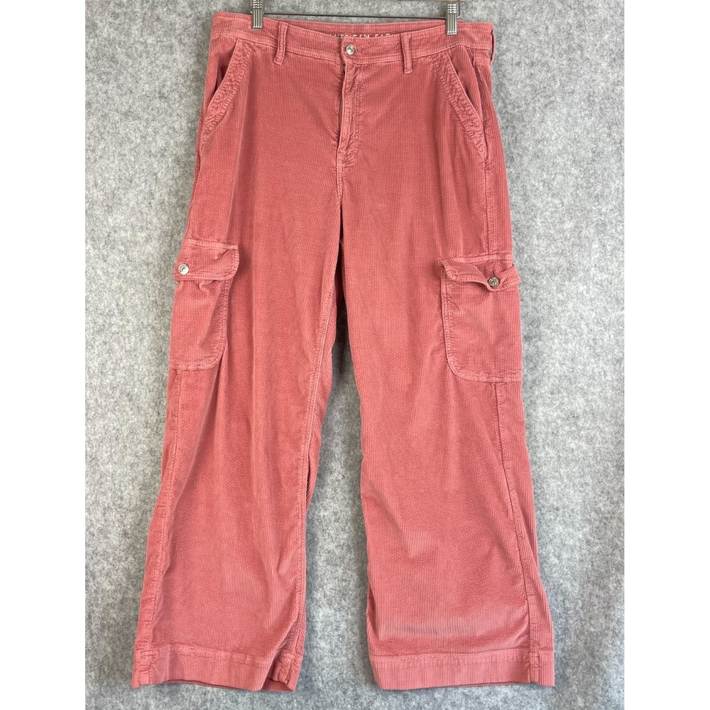 American Eagle Pants Womens 16 Pink Cargo Corduroy Baggy Wide Leg Skater Grunge